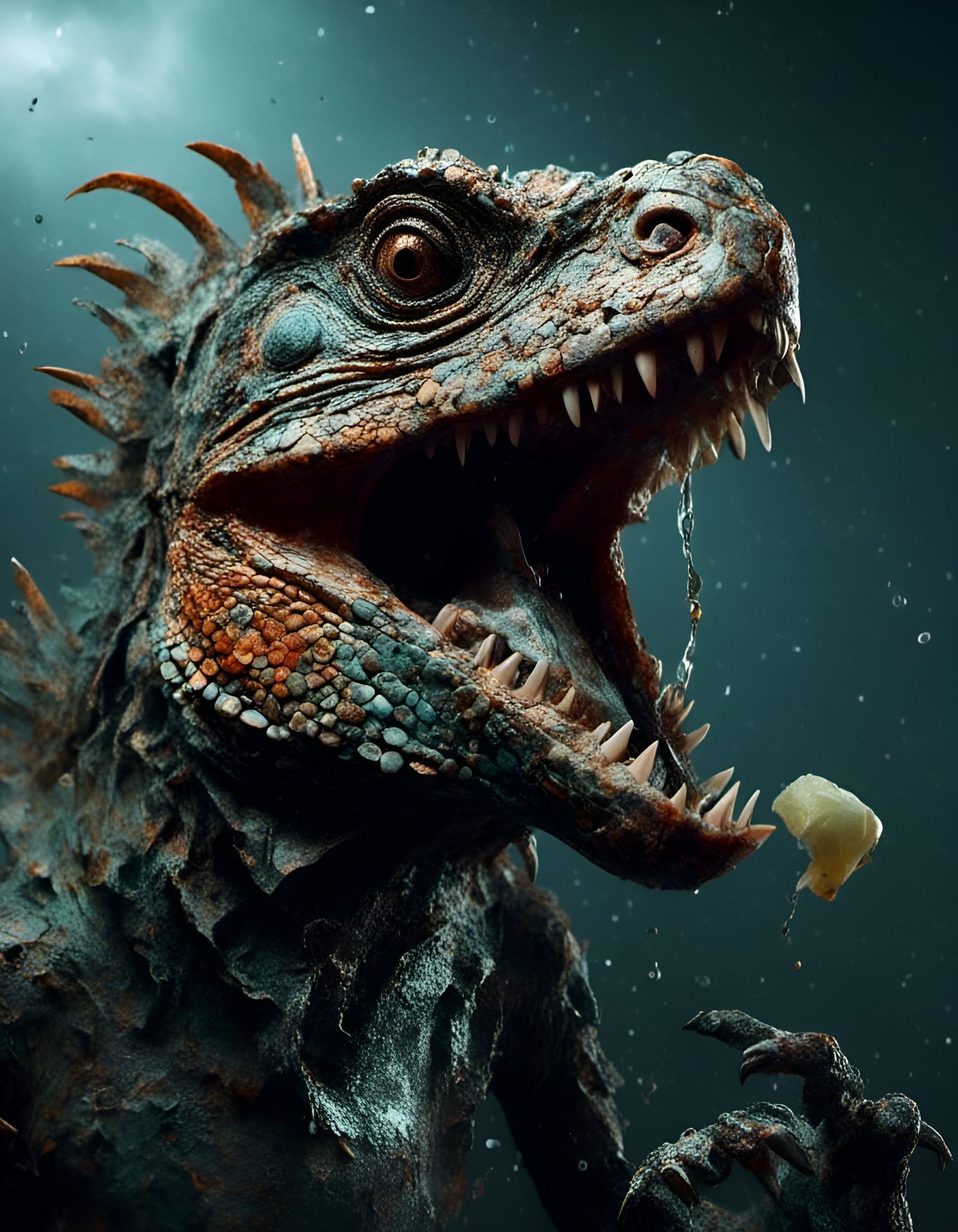 Iguana Portrait with Lips in Hyperrealistic Detail