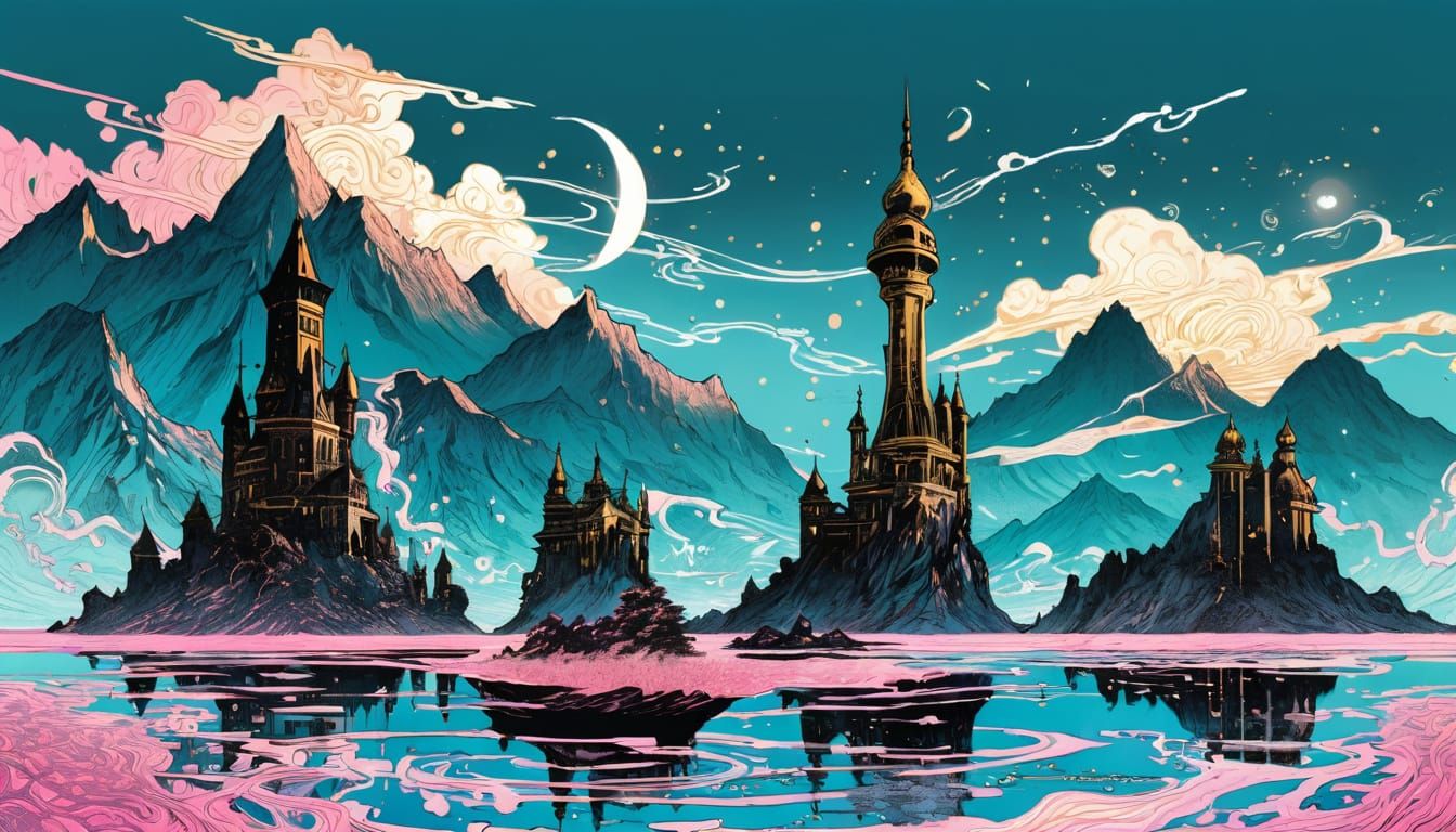 Ethereal D&D Ink Illustration in Golden Hour