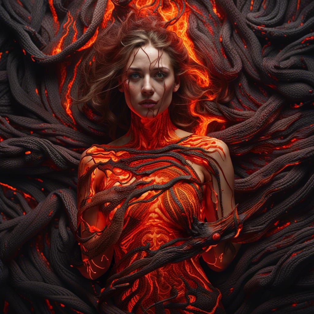 Woman Covered in Lava: Hyperrealistic Digital Art