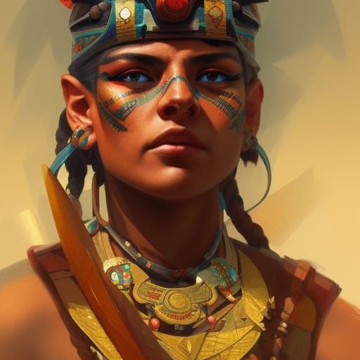 Aztec Warrior Portrait in Hyperdetailed Style