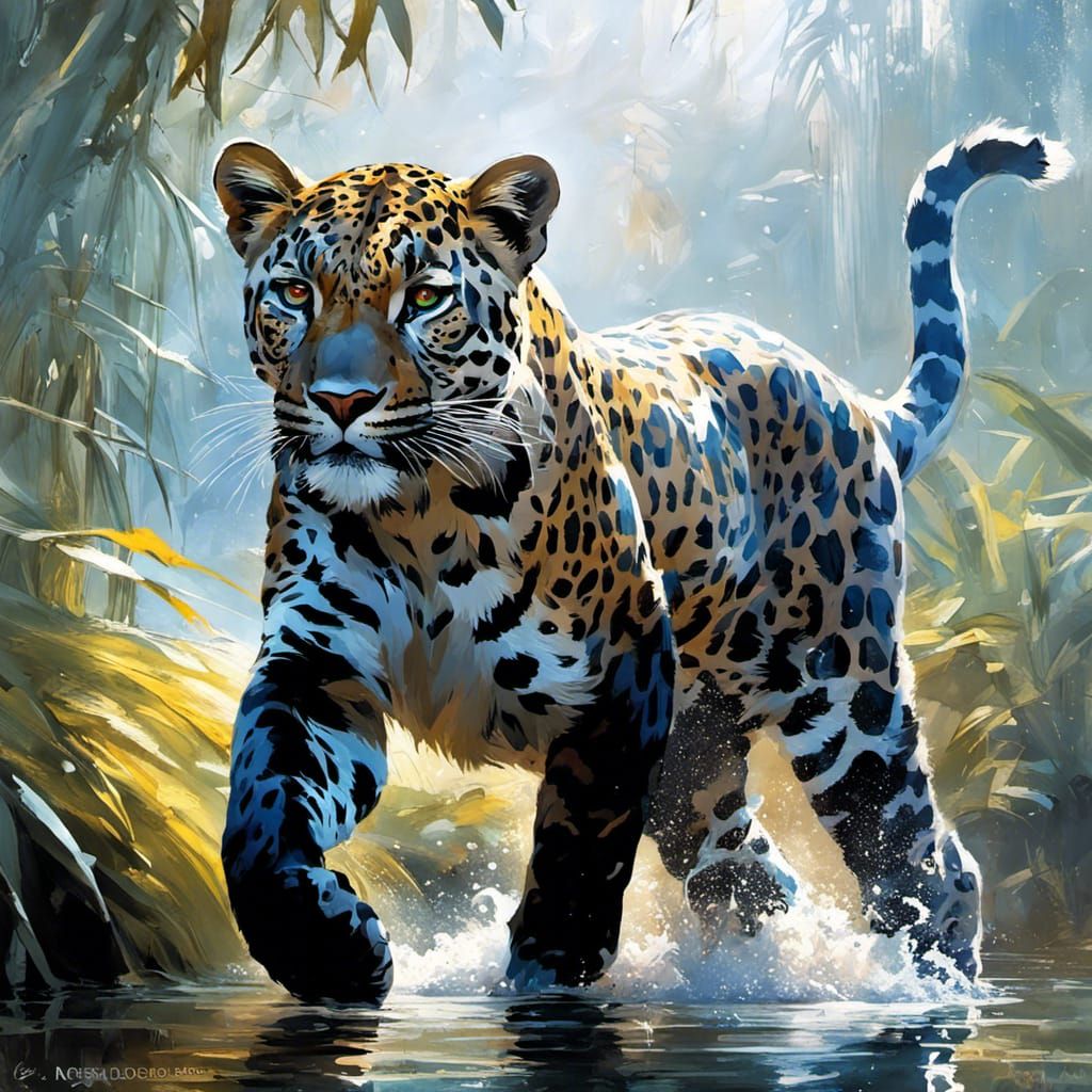 Magical Leopard in Bioluminescent Jungle, Fantasycore Art