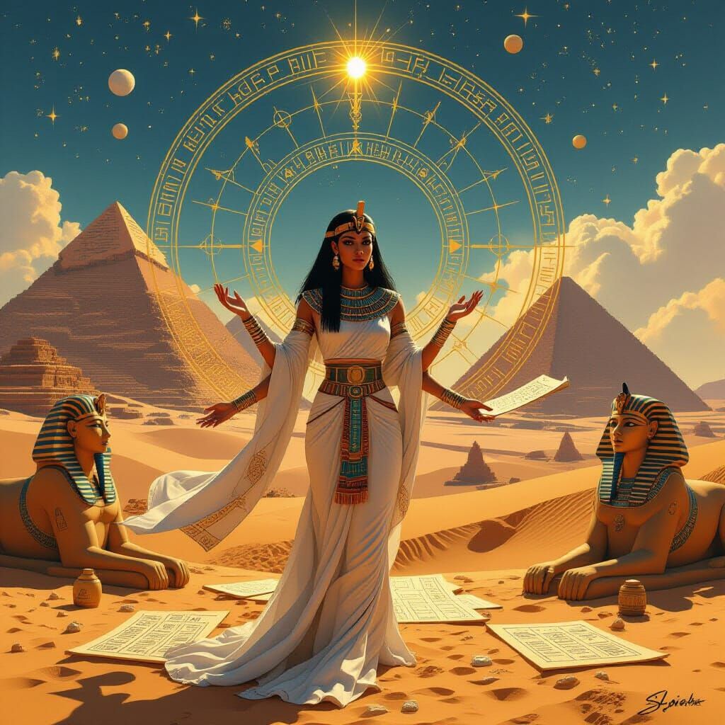 Futuristic Egyptian Priestess in Dystopian Setting