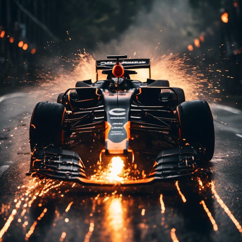 Black F1 Car Accelerates with Ionized Spark Trail