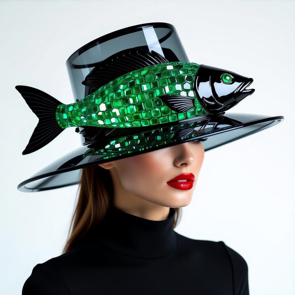 Glass Hat With Emerald Fish Accents