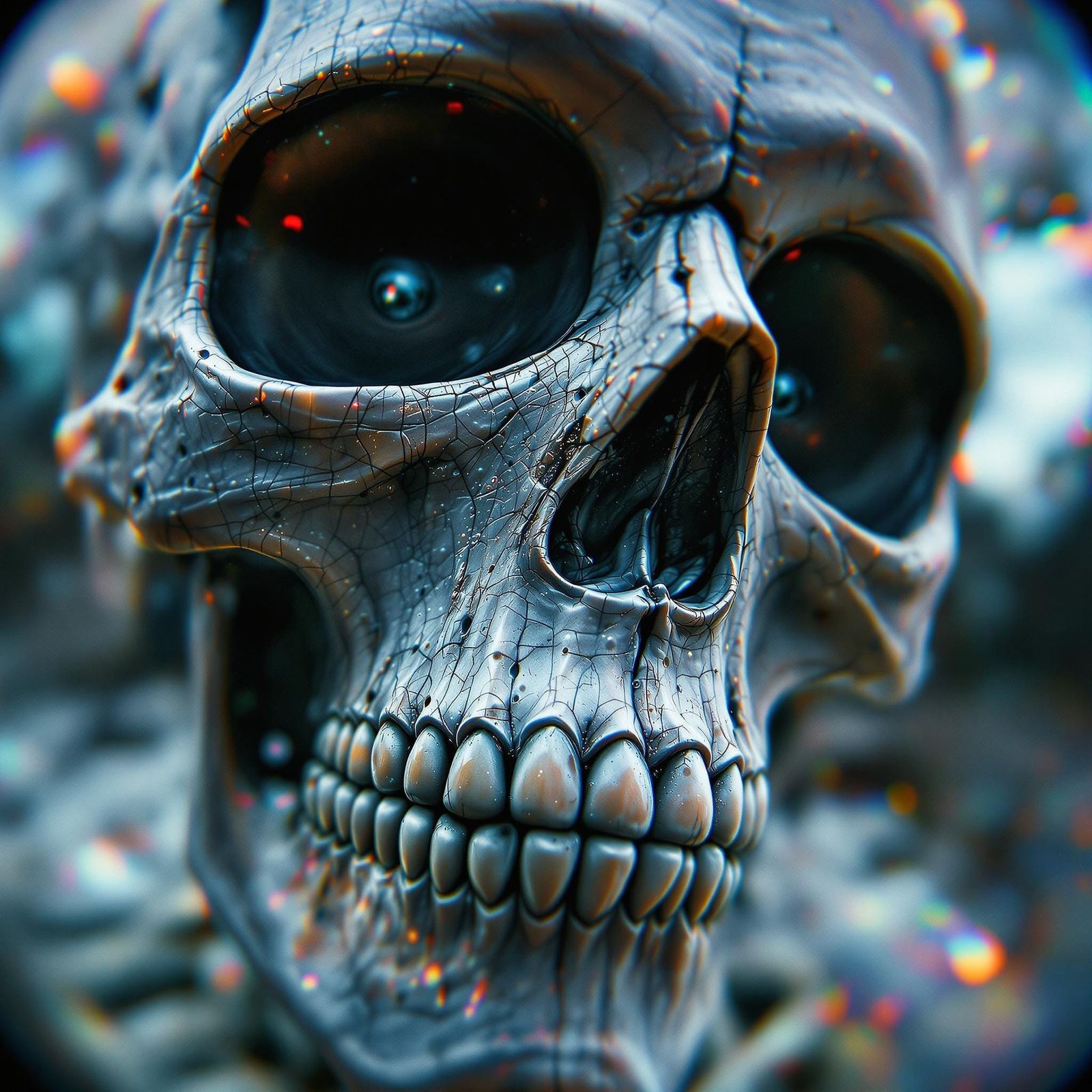 Ethereal Skeleton Portrait in a Holographic Dreamscape