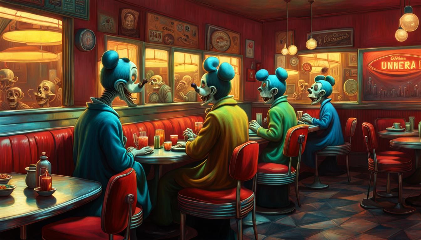 Undead Disney Characters in a 1950s Diner