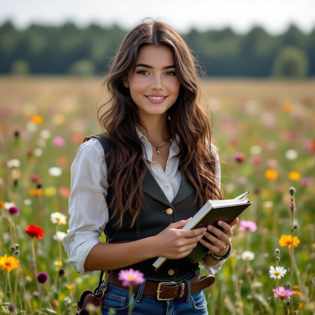 Spy Girl Stands Confident in Ruined Meadow