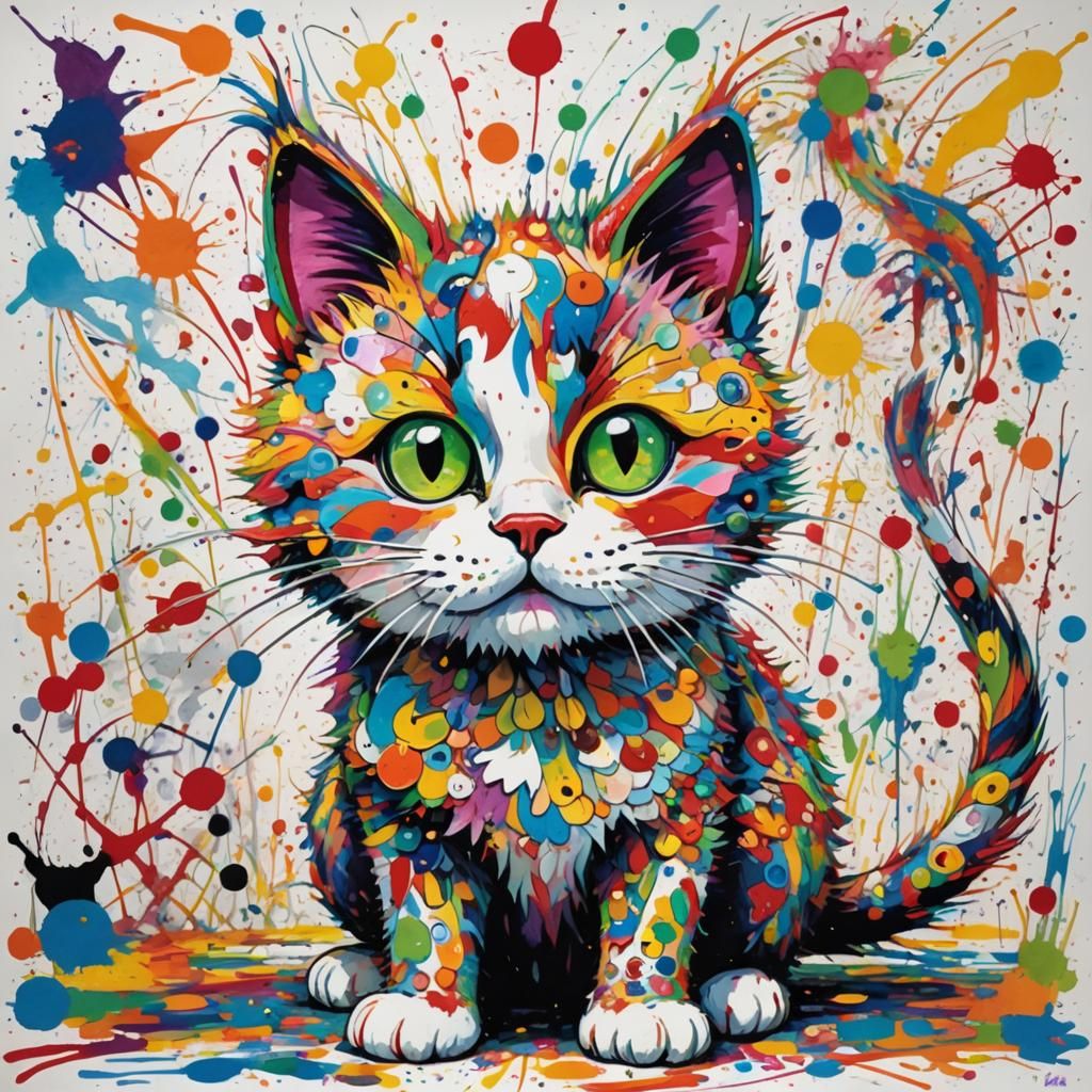 Whimsical Cat Portrait in Takashi Murakami Style
