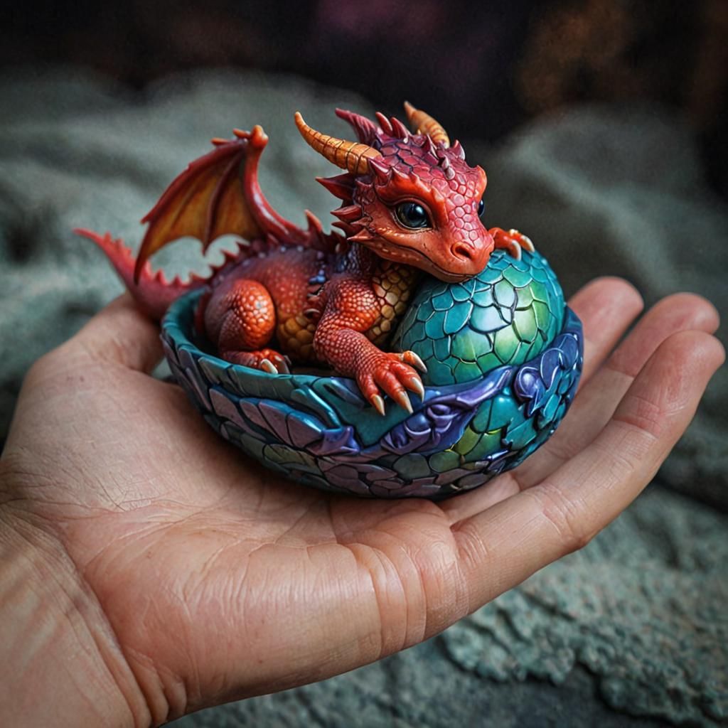 Sleeping Dragon in Hand, Fantasy Art