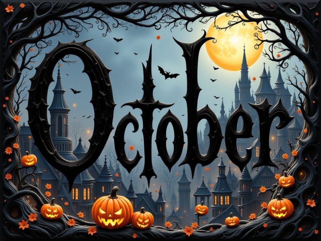 Whimsical Halloween Town Under Moonlight