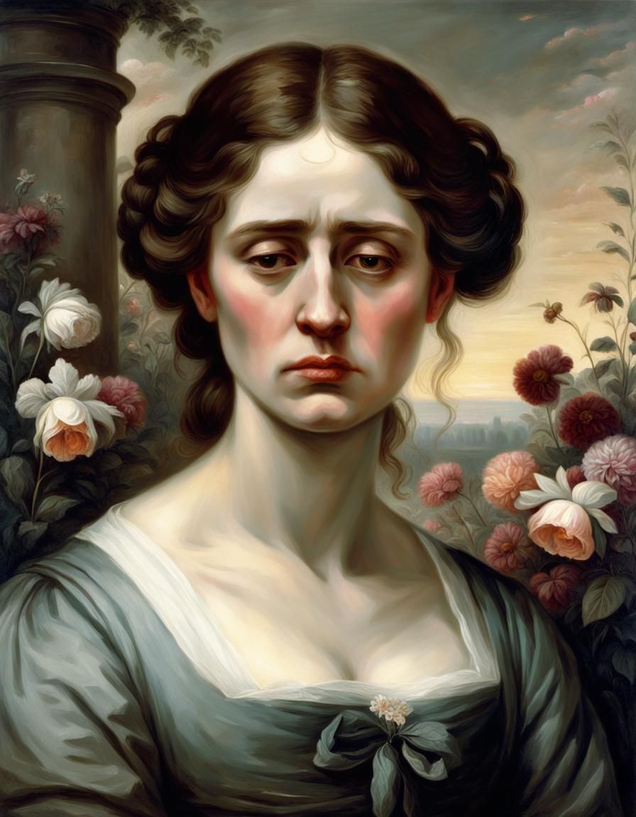 Victorian Woman's Sadness in Classical Portrait