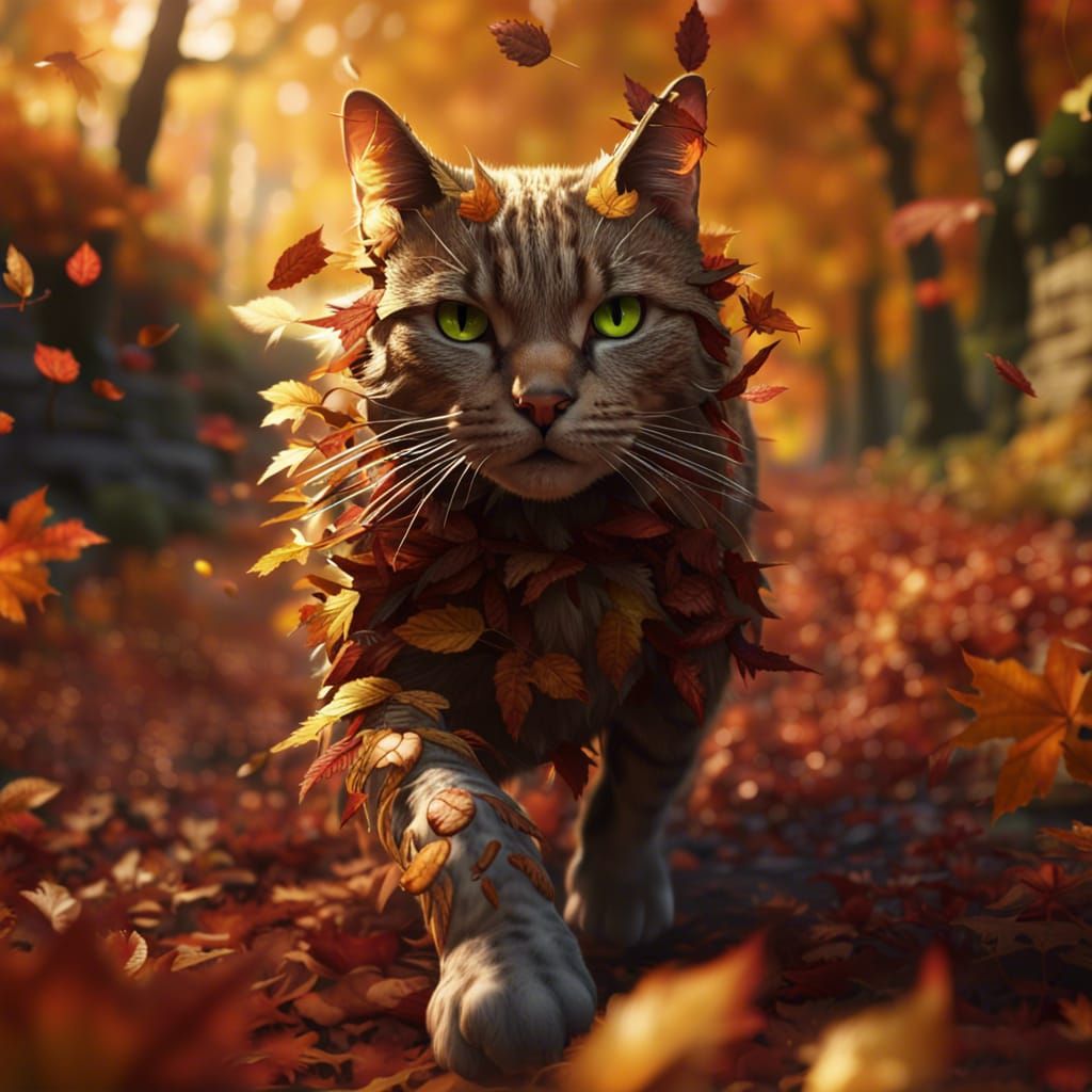 Cat Runs Through Autumn Leaves: Matte Painting