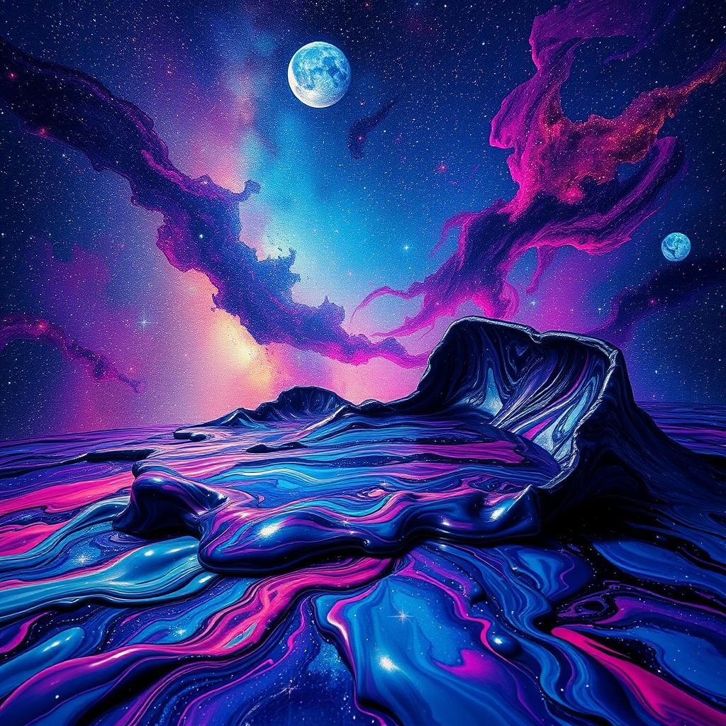 Vibrant Liquid Starry Night Sky Spill