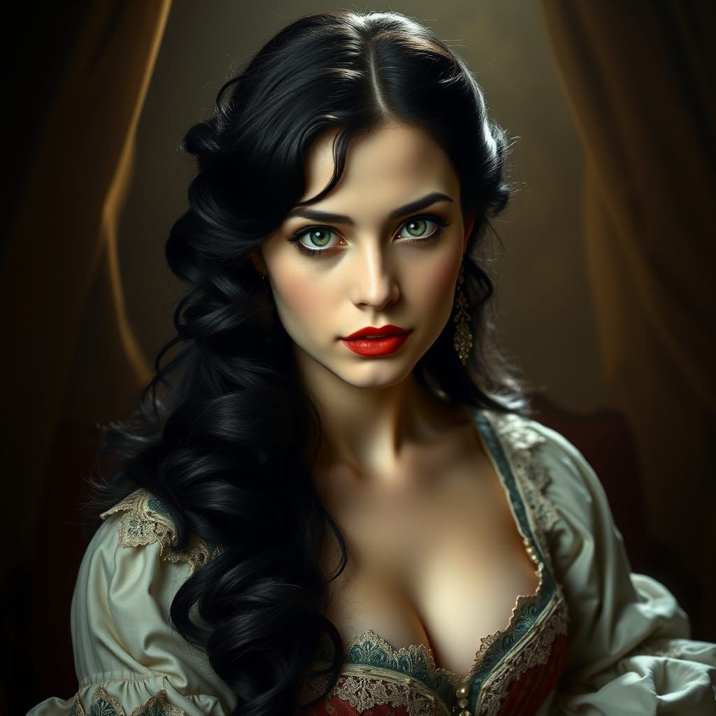 Elegant French Noblewoman in 18th-Century Royal Attire