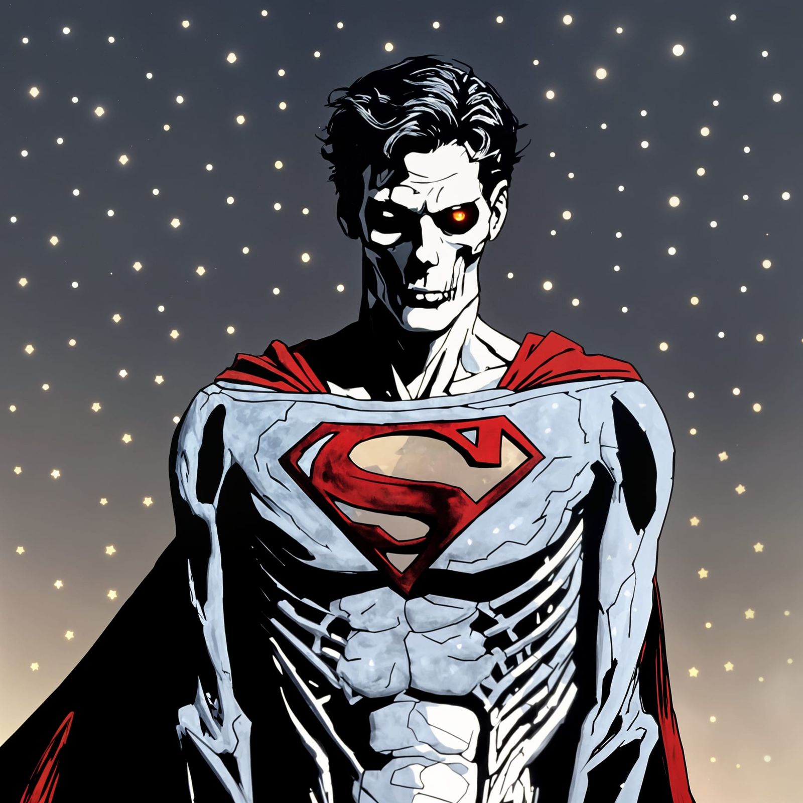 Skeleton Superman in Romantic Oil Paint Style