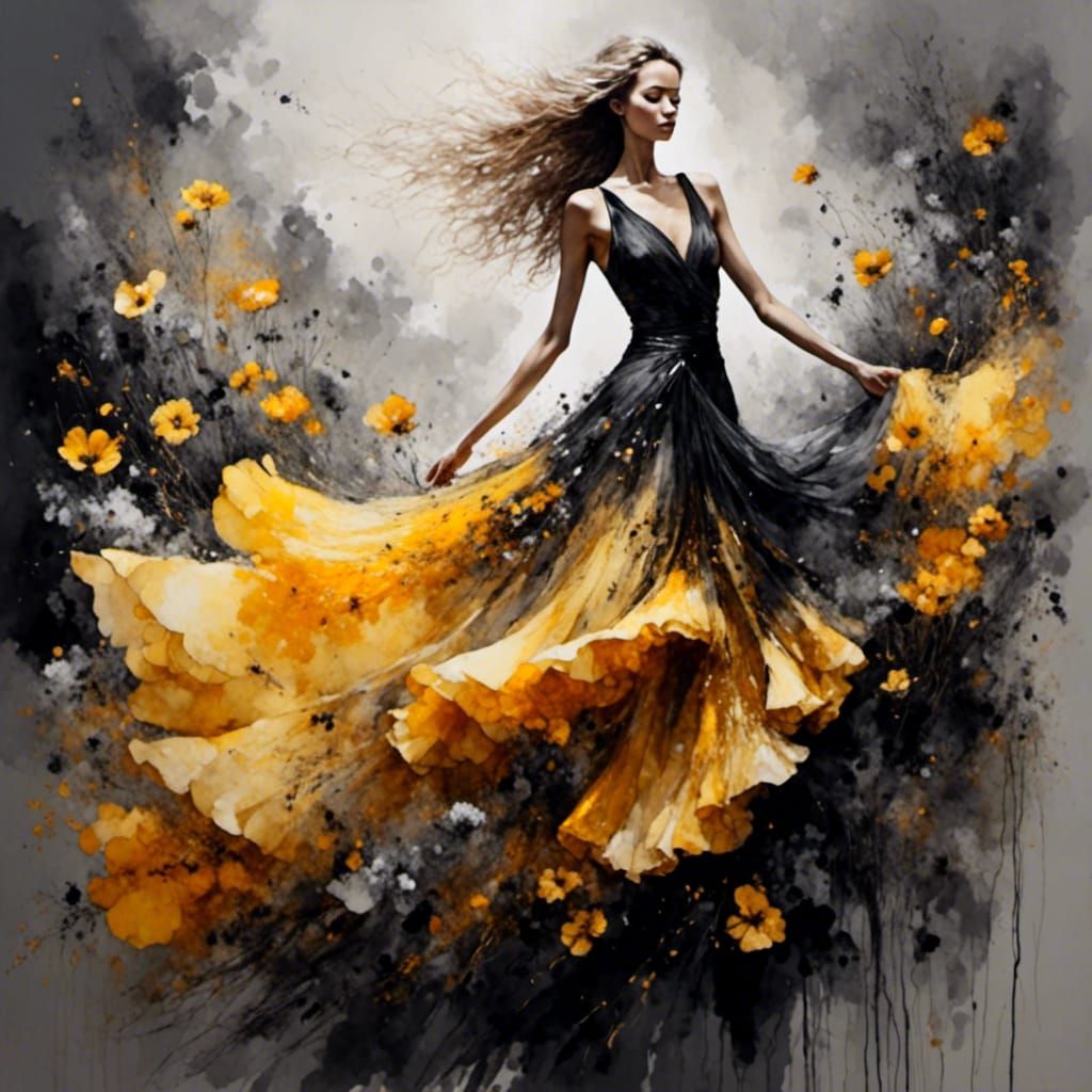 Hyperrealistic Girl with Floral Dress and Giant Flower