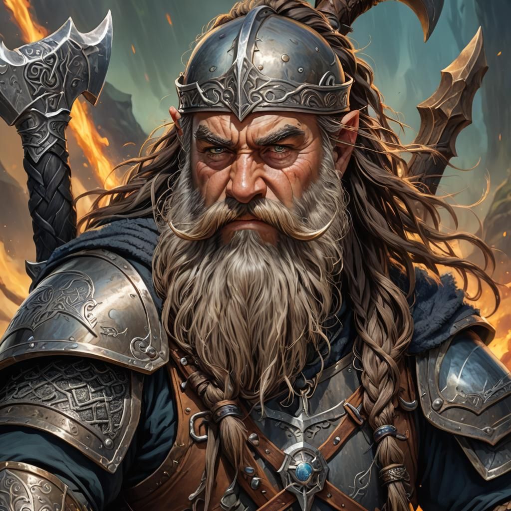 Grim Dwarf Warrior in a Tolkien-esque World