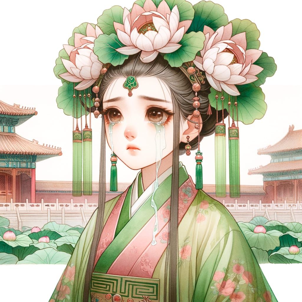 Weeping Empress in Traditional Animation Style