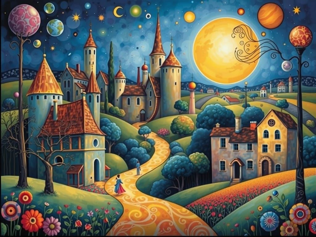 Cosmic Woman in Hundertwasser and Amaringo Style