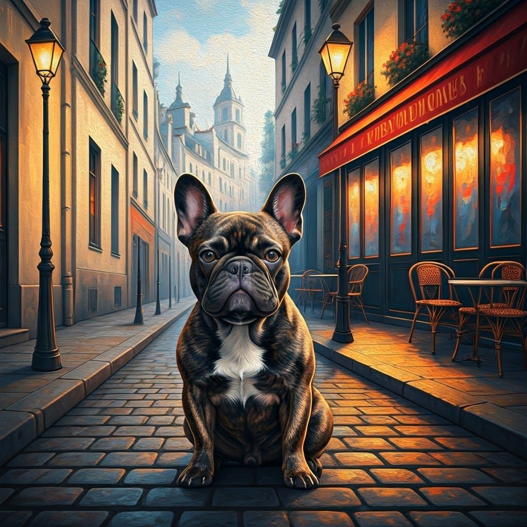 Happy french bulldog brown and black