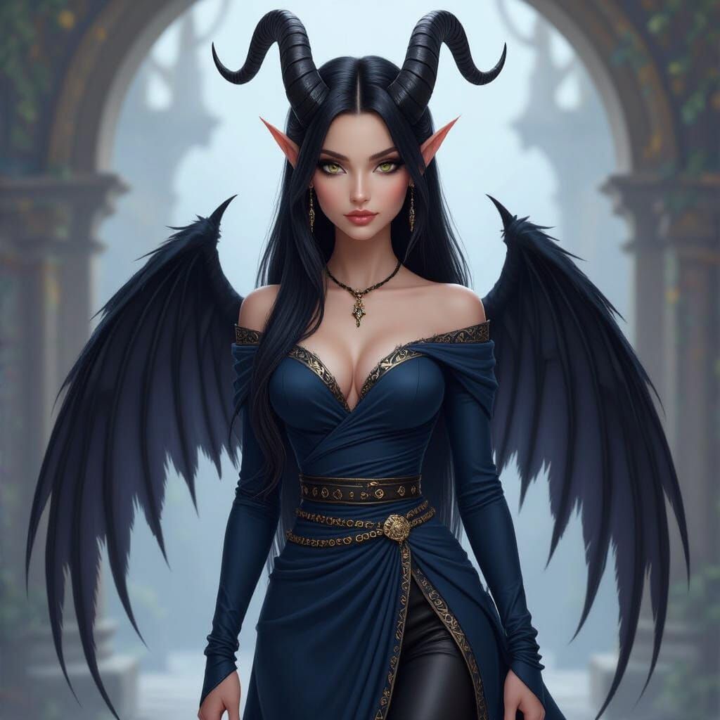 Dark Fae Woman Selvandrya in DreamWorks Style