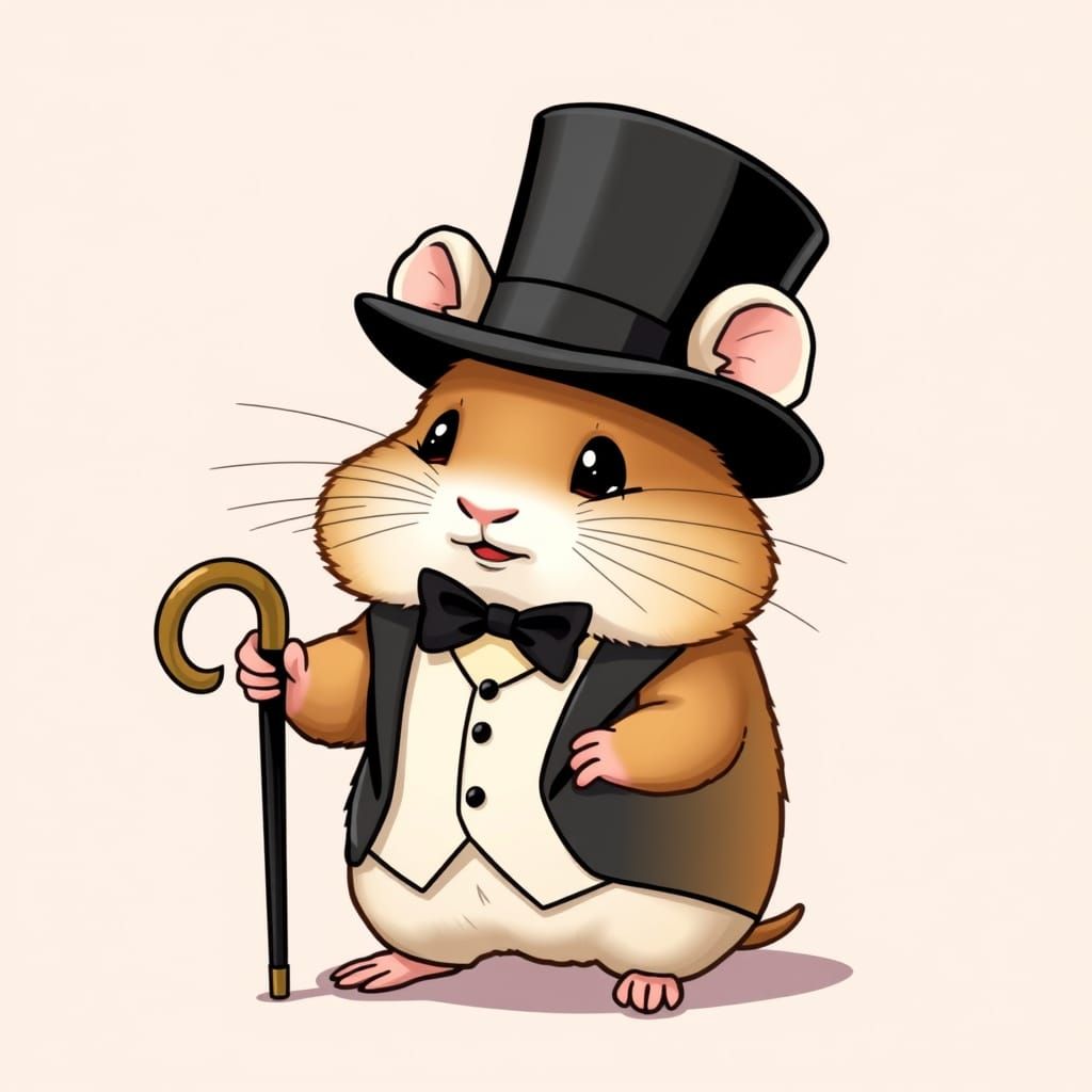 Chibi Hamster in Formal Attire Anime Art