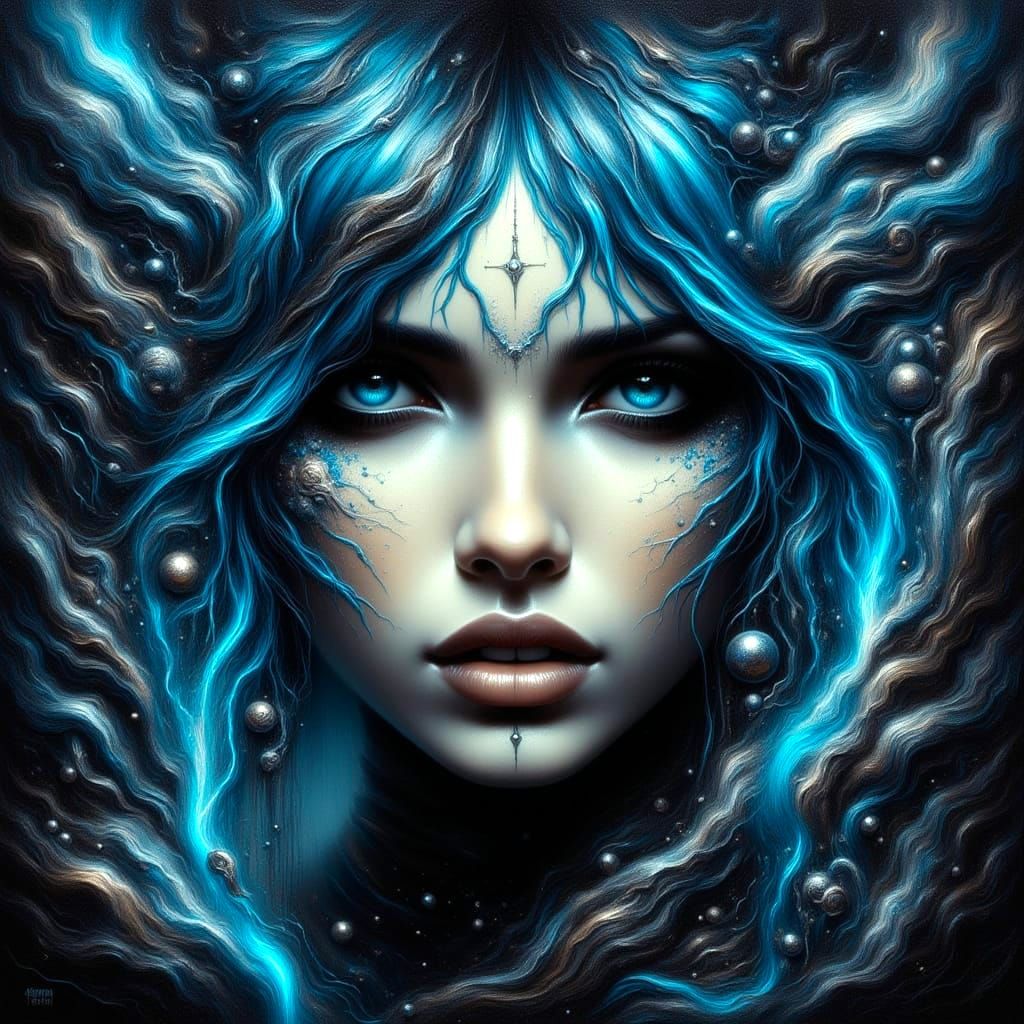 Electric Hair Portrait in Ominous Oil Painting Style