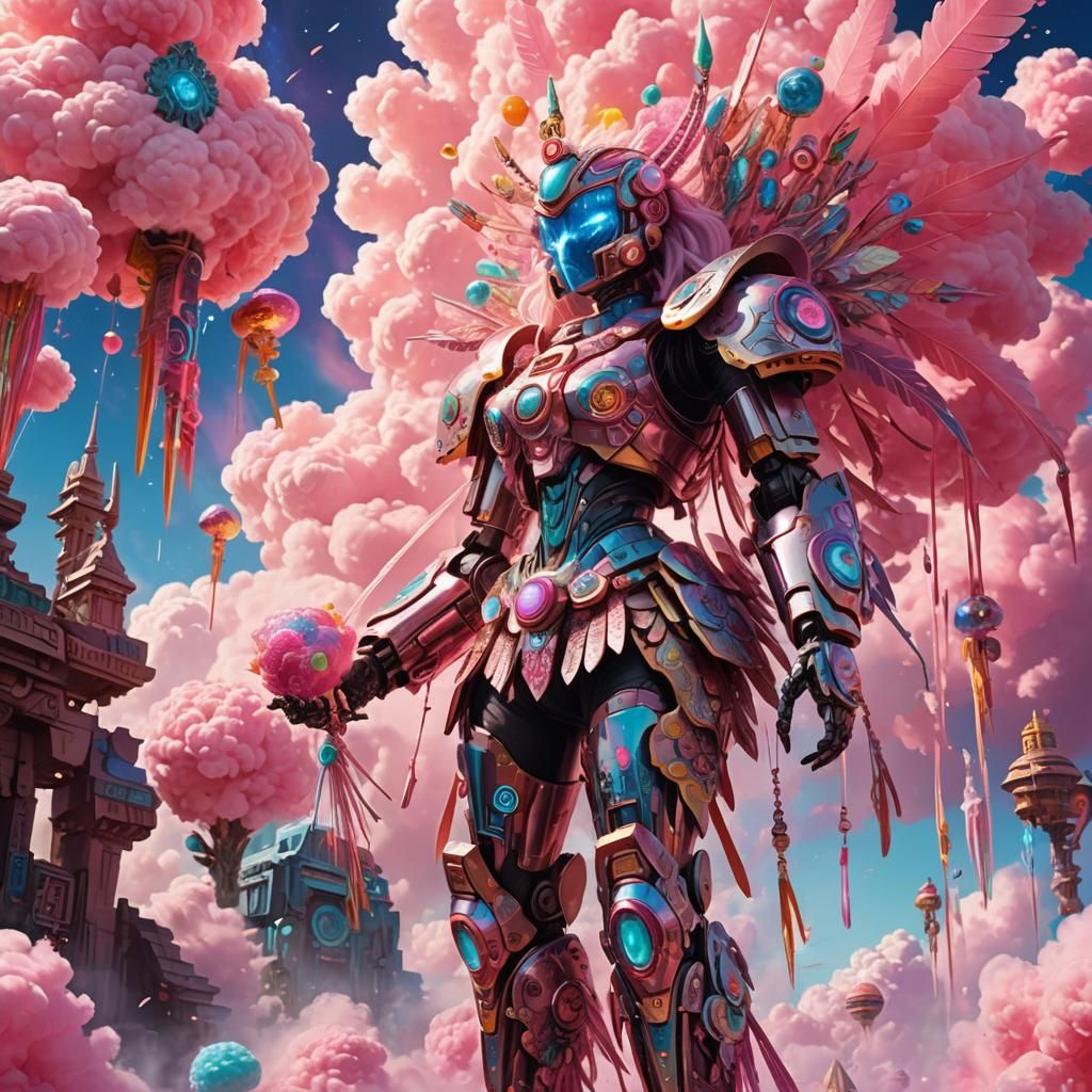 Aztec Mecha Girl in a Candy Dreamscape