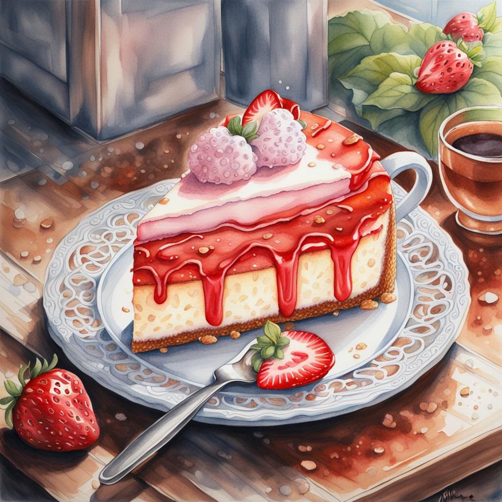 watercolor, drawing, photorealism, realistic, strawberry che...