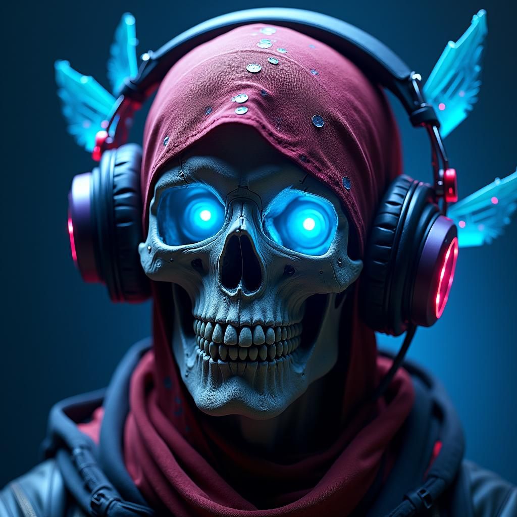 Gamer Skull with Headset in High-Fantasy Style