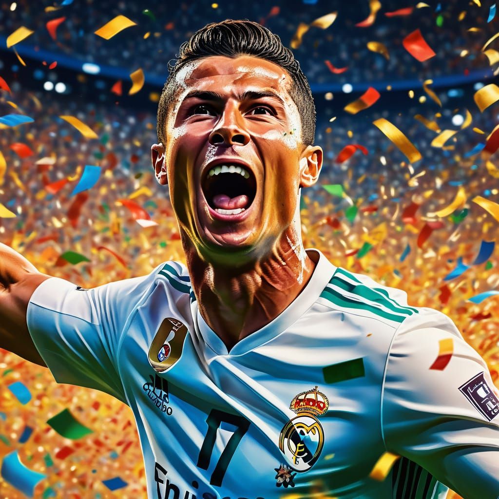 Cristiano Ronaldo Celebration in Vivid Oil Painting