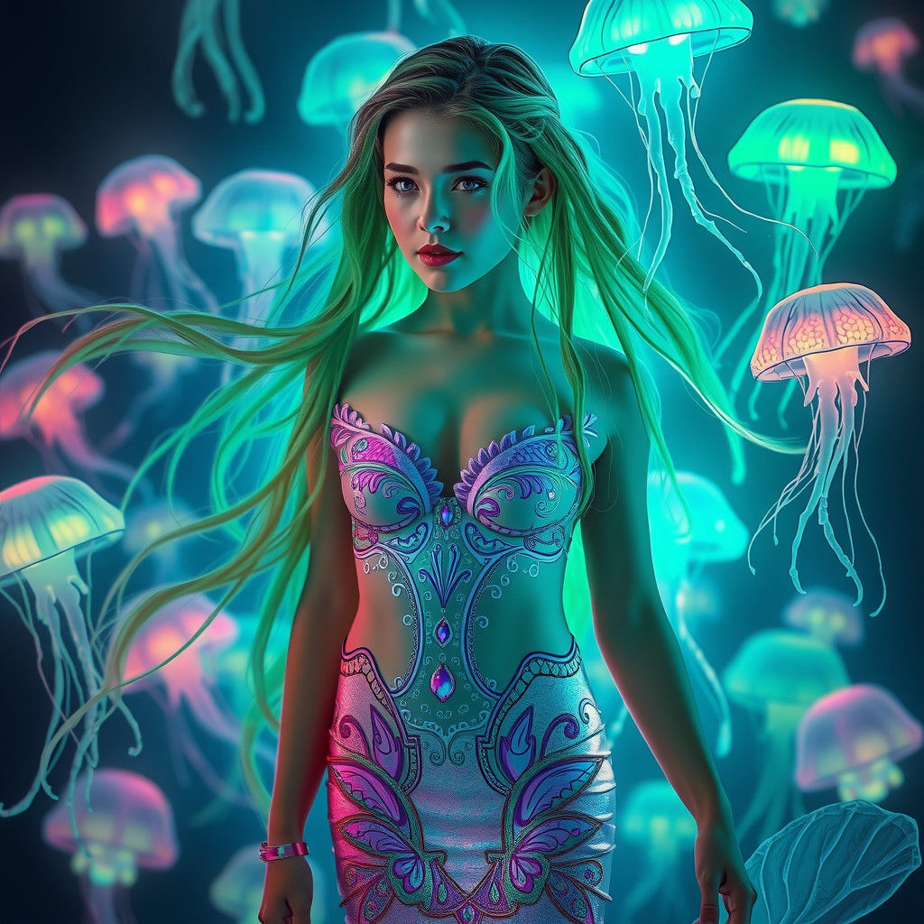 Glowing Mermaid Goddess in Vibrant Oceanic Fantasy