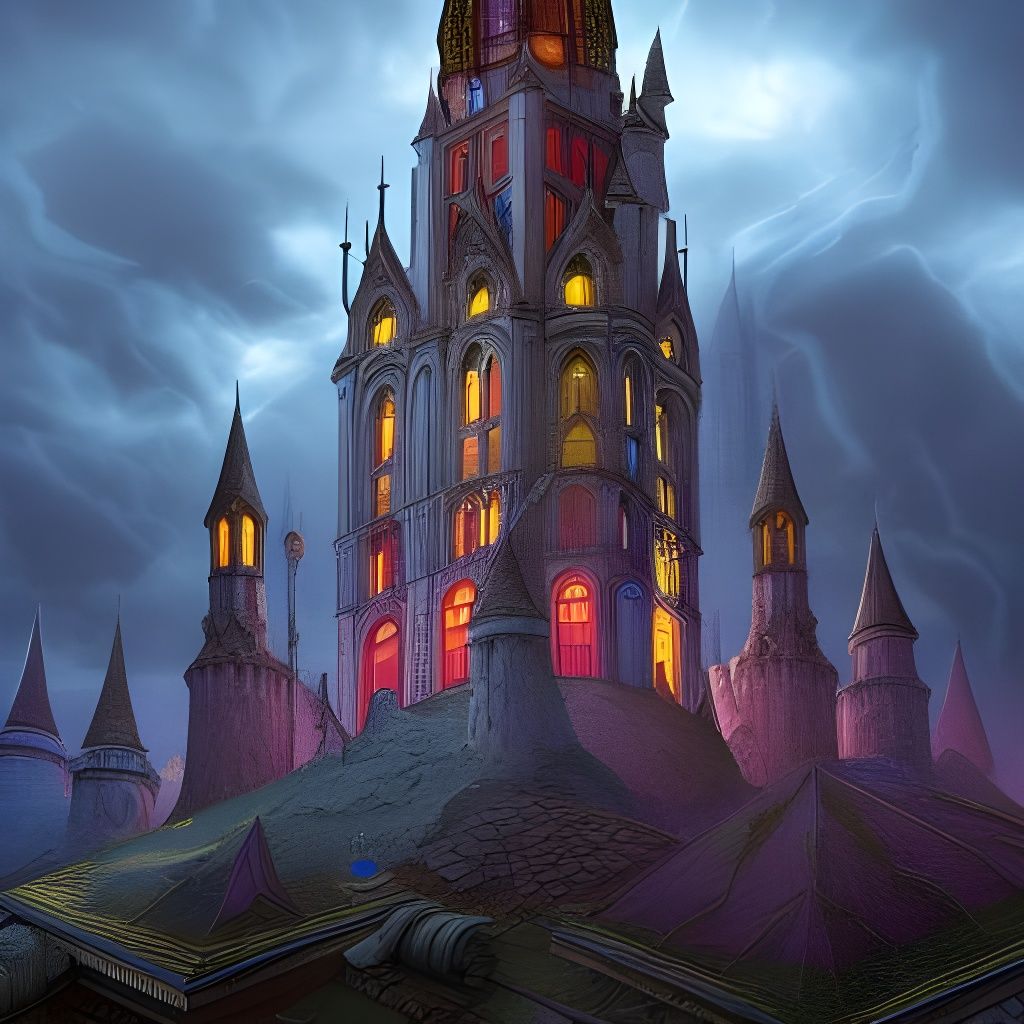 Stained glass castle at night