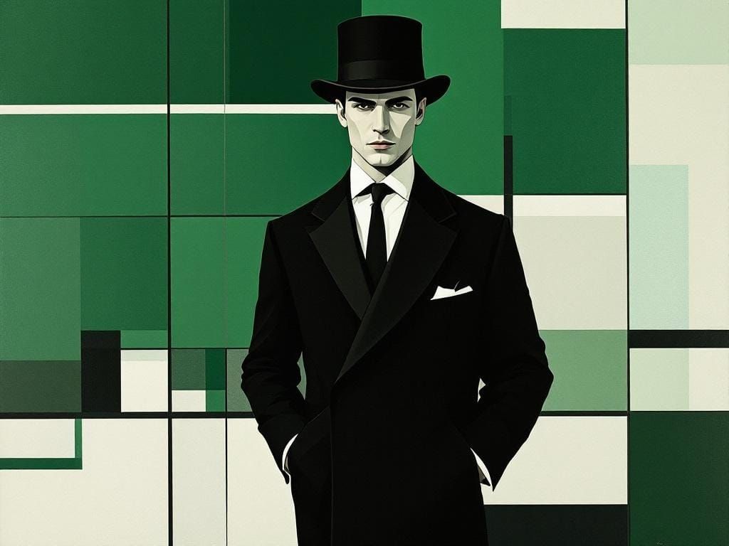 Stylized Man in Top Hat: Constructivist Portrait