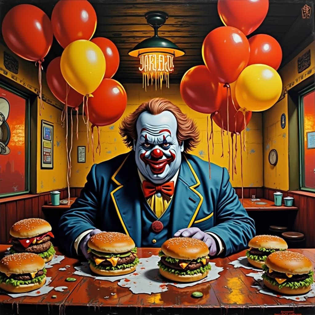 Grimy Hamburger Joint Feast in Dark Realism