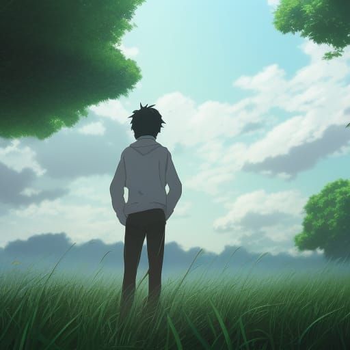 Anime Style Lonely Man in Natural Light
