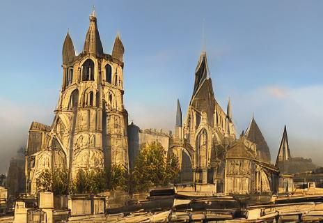 Surreal Gothic Cathedral in Fantasy Landscape