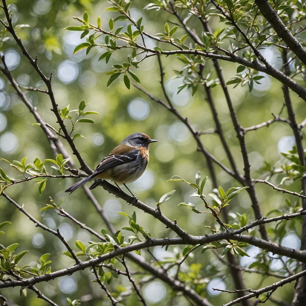 Songbird in Tree: Professional Photography with Bokeh