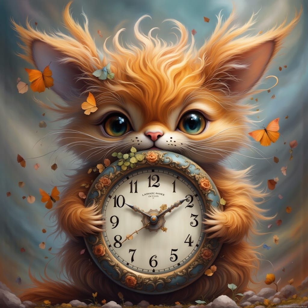 Cute Creature Holding a Clock