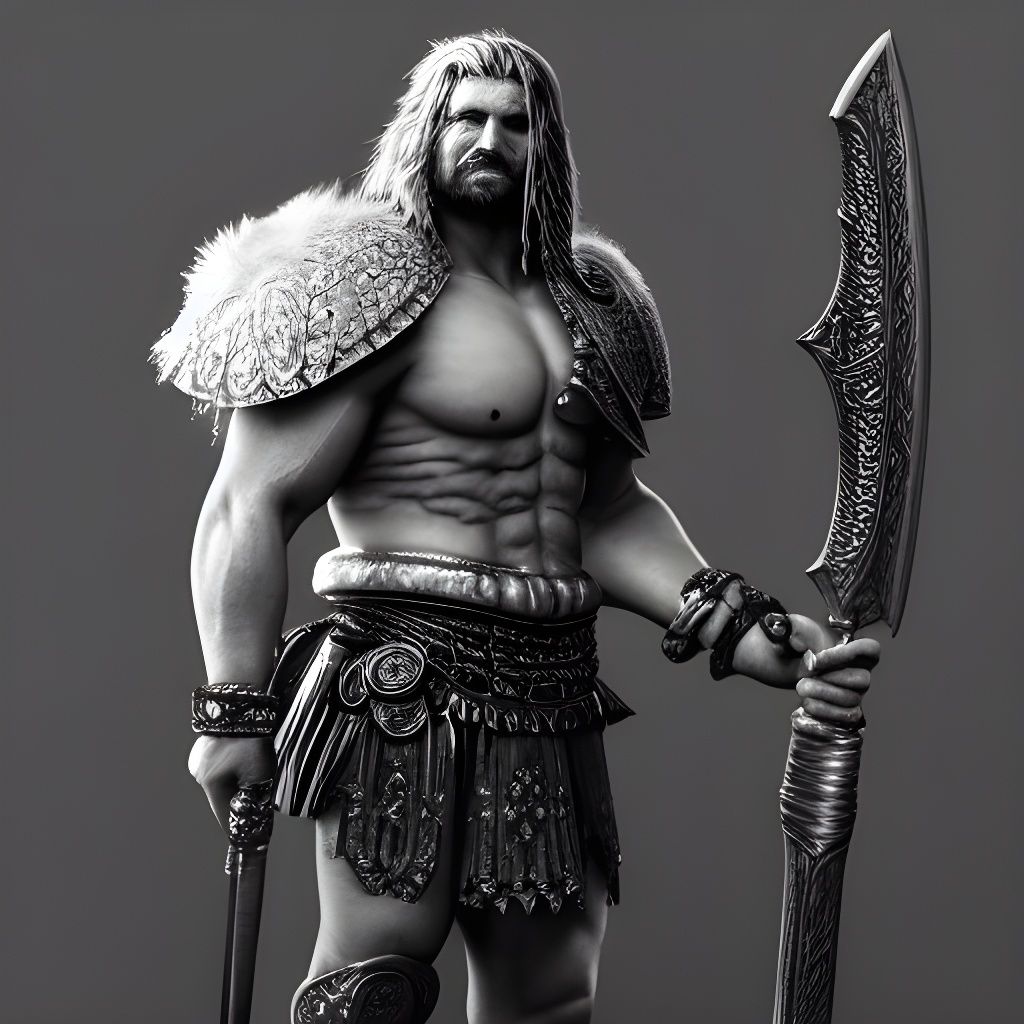 Ornate White Barbarian Warrior Statue in Renaissance Style