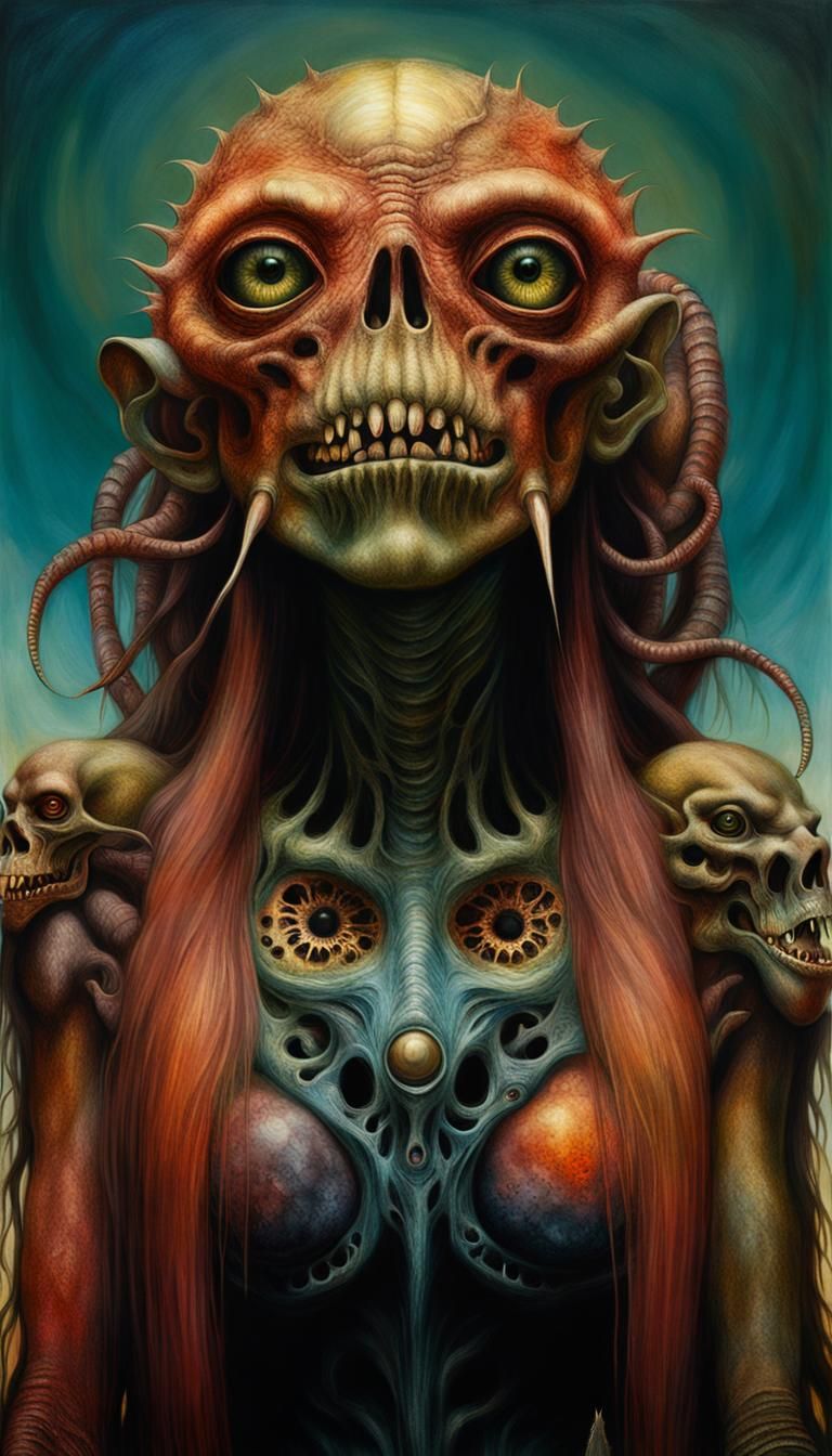 Surreal Monster Girl Portrait in Tonalist Style