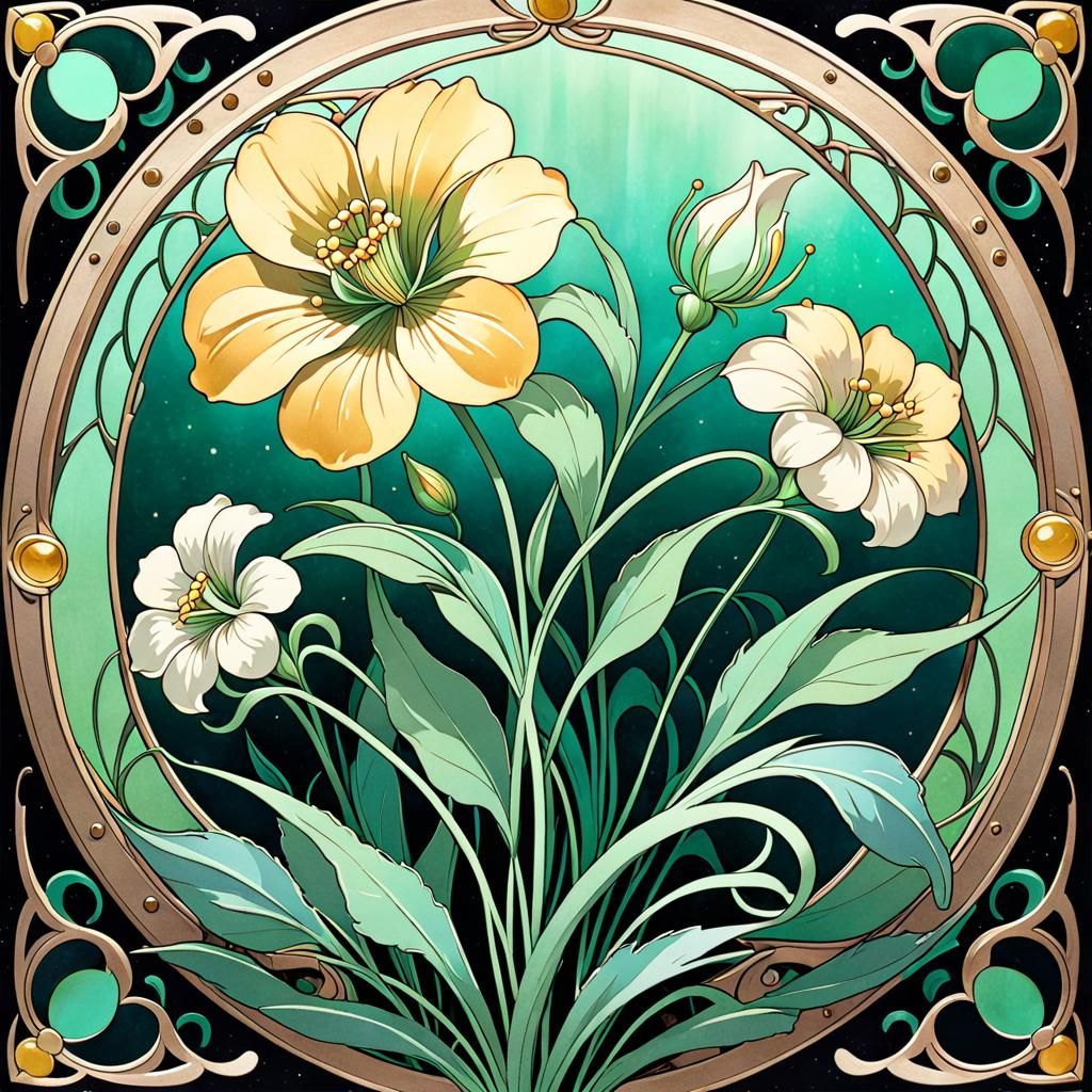 Art Nouveau Ghostly Flower in Cel-Shaded Style