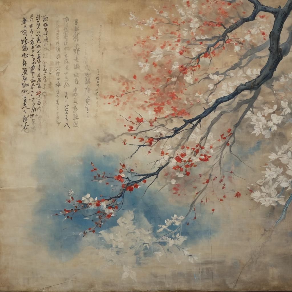 Sakura Tree Comes to Life on Ancient Scroll
