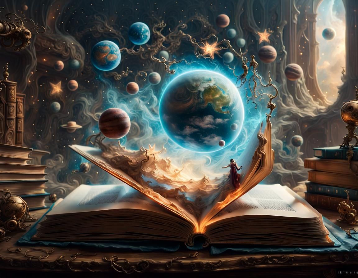 Miniature Universe Galaxy Emerging from Open Book