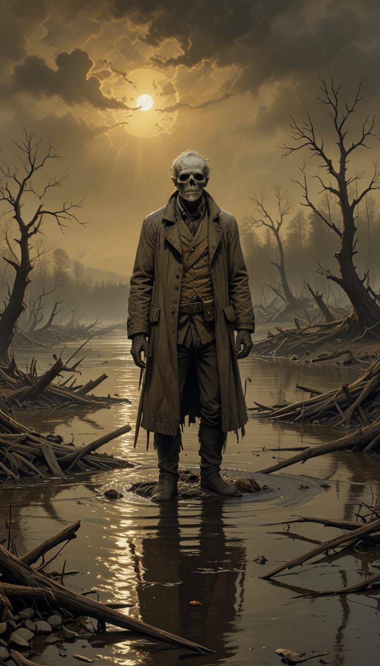 Dormant River Monster in Ashcan Horror Style