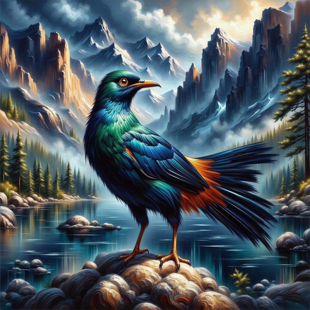 Himalayan Monal in Vibrant Blue-Green Oilpaint