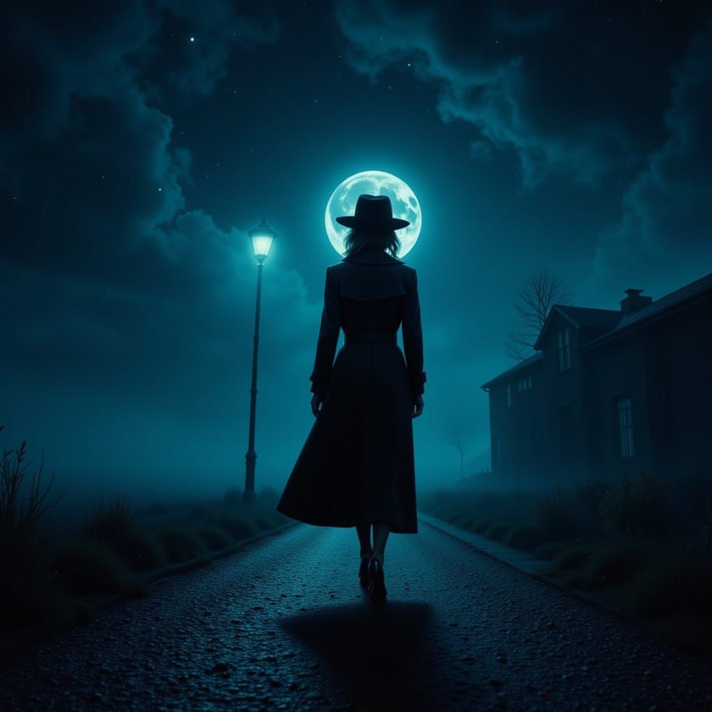 Elegant Woman in Fedora: Film Noir Night Scene