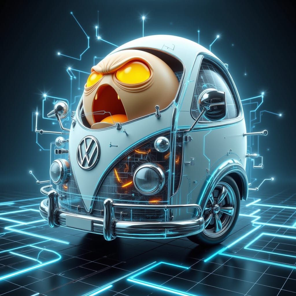 Angry Egg Drives Holographic VW Bus