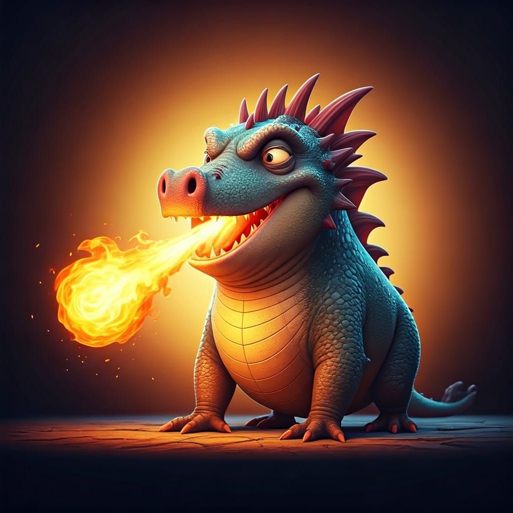 Dragon Pig Hybrid Breathing Fire in Vibrant Cinematic Style