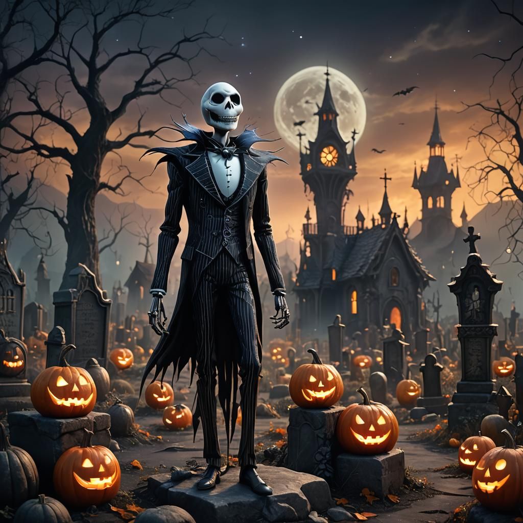 Jack Skellington in Graveyard: Gothic Fantasy Art